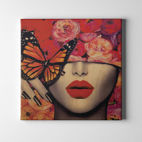 red lips butterfly figurative art on canvas