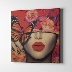red lips butterfly figurative art on canvas