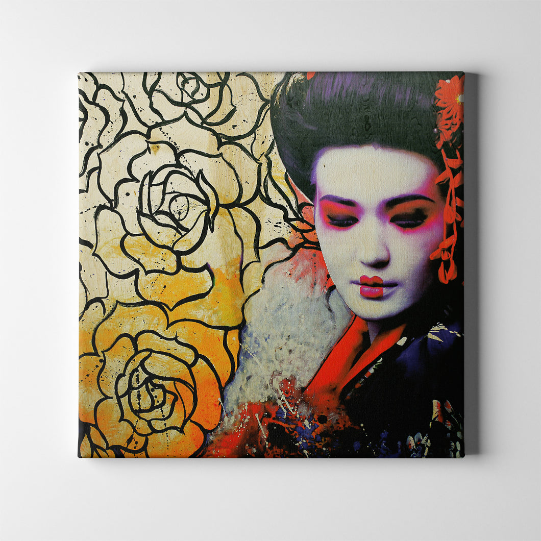 geisha in black kimono japanese art on canvas