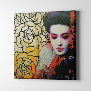 geisha in black kimono japanese art on canvas