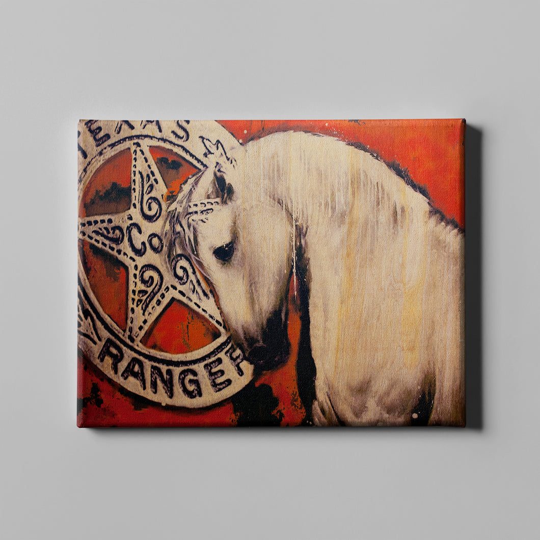 orange white horse western art on canvas