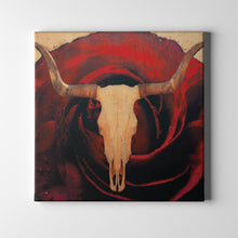Load image into Gallery viewer, rose bull skull western art on canvas
