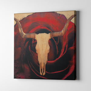 rose bull skull western art on canvas