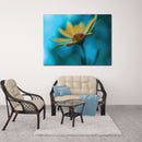 yellow sunflower in the rain blue photography art on canvas