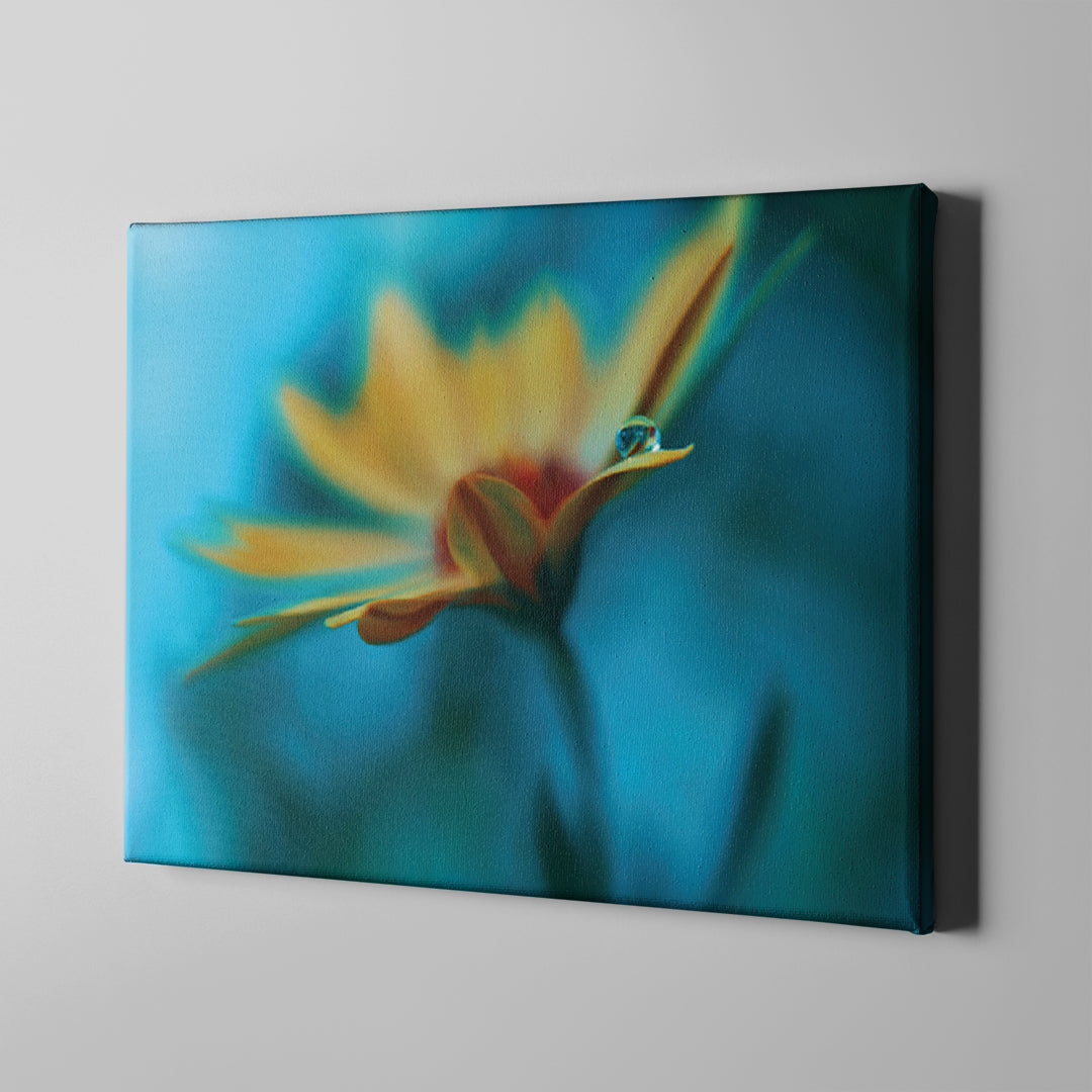 yellow sunflower in the rain blue photography art on canvas