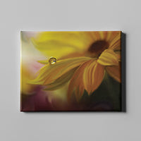 yellow sunflower with rain drops photo art on canvas