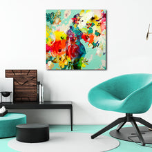 Load image into Gallery viewer, teal woman figure with colorful flowers modern art on canvas

