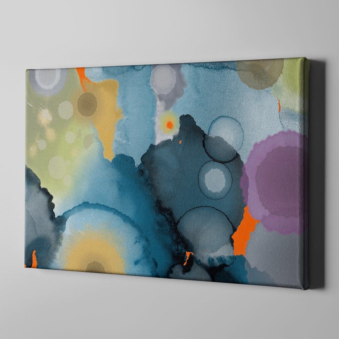 blue yellow and gray water color painting on canvas