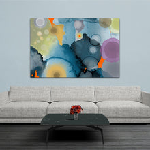 Load image into Gallery viewer, blue yellow and gray water color painting on canvas
