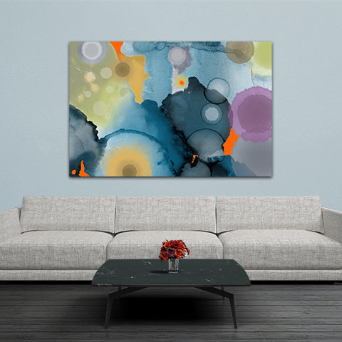 blue yellow and gray water color painting on canvas