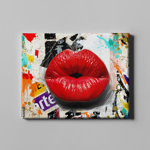 red kiss urban art on canvas