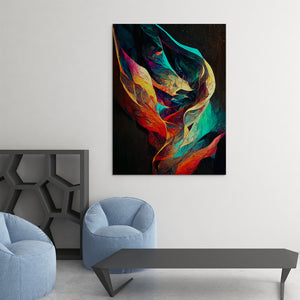 black, blue, and red flowing colors abstract art on canvas