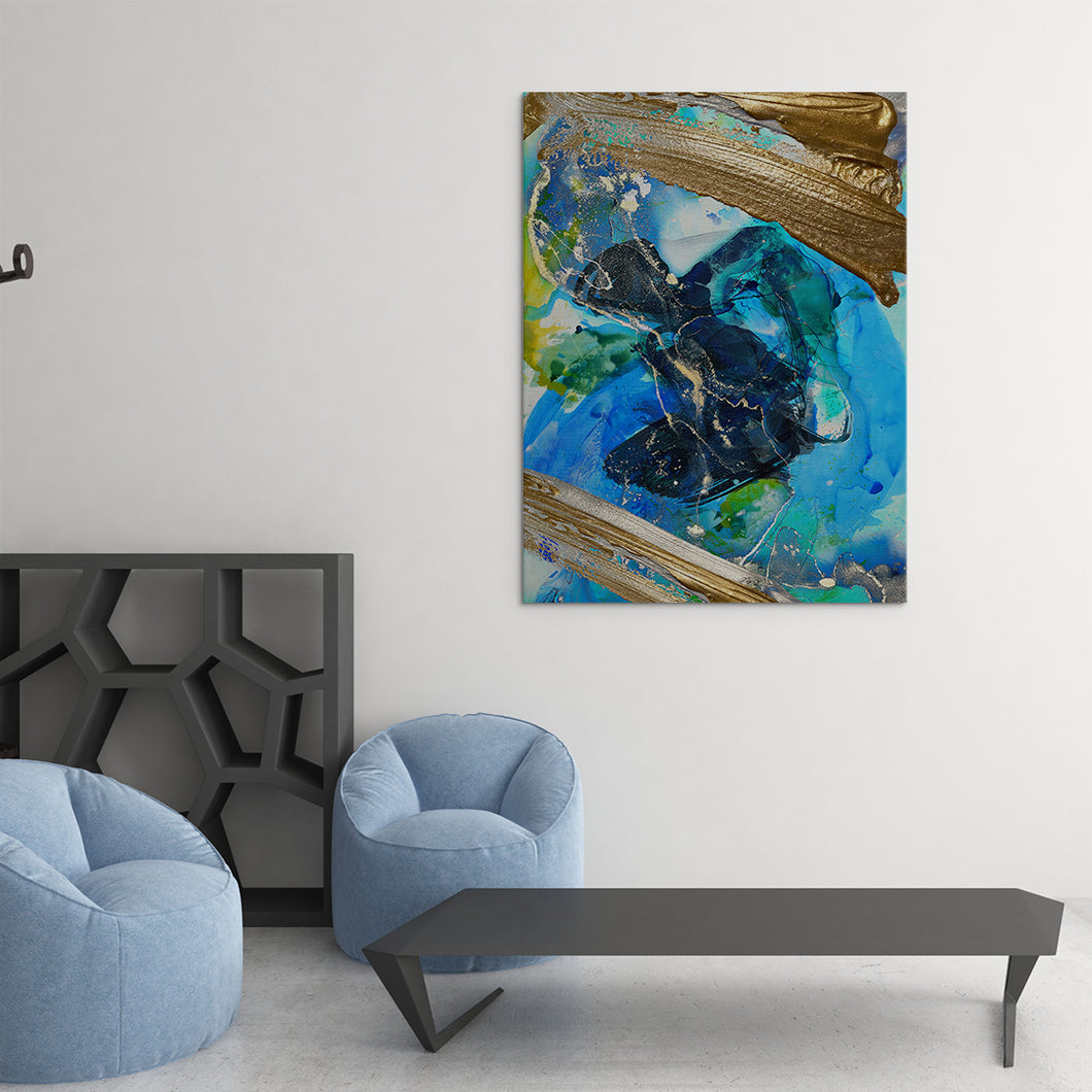 blue and gold modern abstract art on canvas