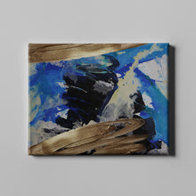 Load image into Gallery viewer, gold blue and black abstract art on canvas
