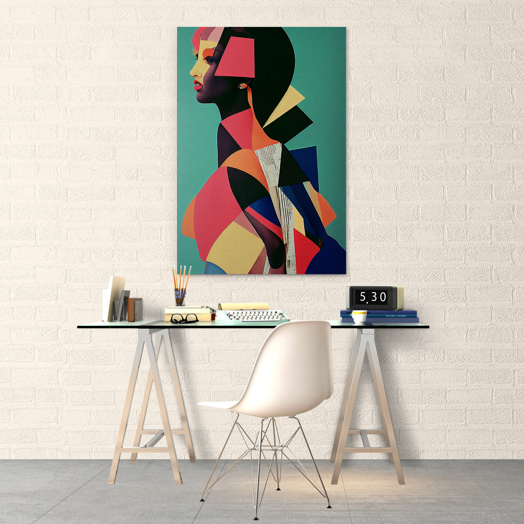 teal and pink figurative abstract art on canvas