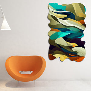 blue green and orange wavy abstract art on cut acrylic
