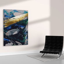 Load image into Gallery viewer, black blue and gold abstract art on canvas

