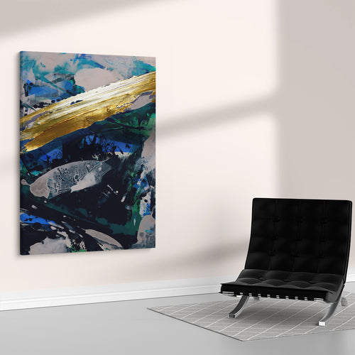 black blue and gold abstract art on canvas