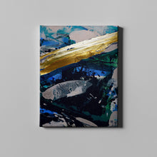 Load image into Gallery viewer, black blue and gold abstract art on canvas
