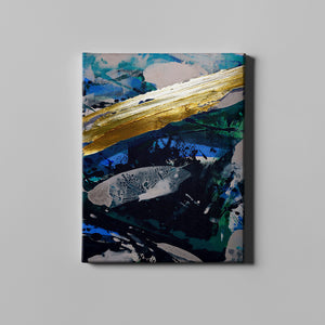 black blue and gold abstract art on canvas