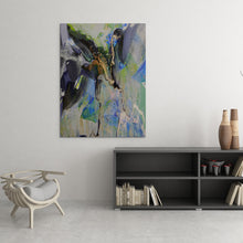 Load image into Gallery viewer, black green and blue modern abstract art on canvas
