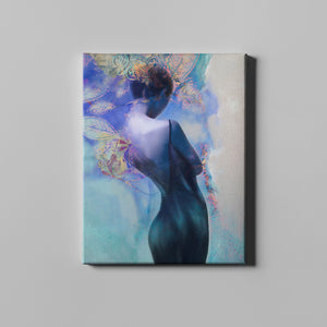 slender blue figure modern art on canvas