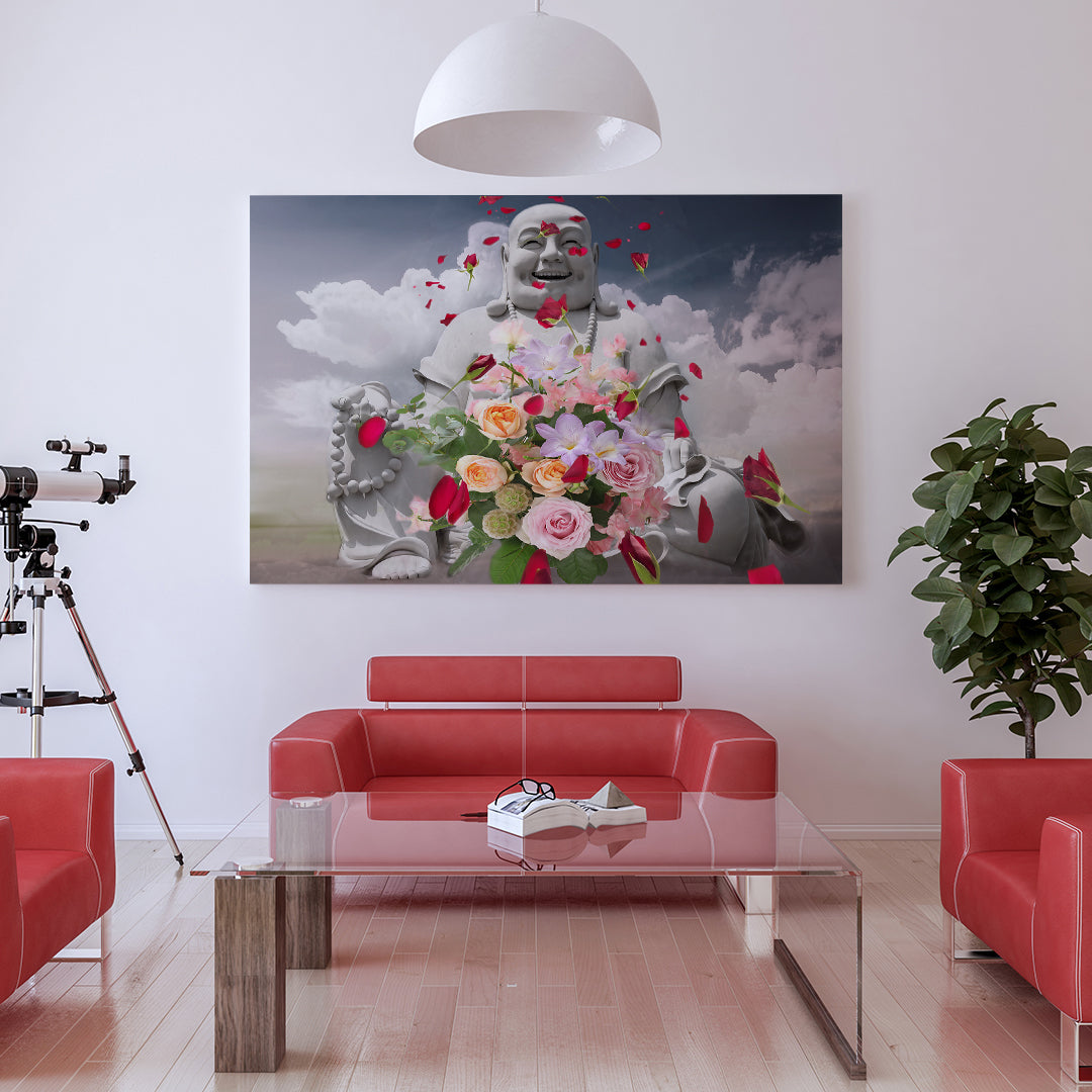 buddha with flowers art on canvas