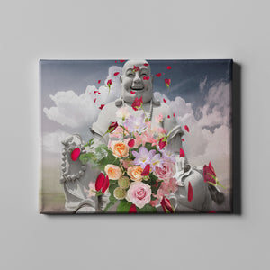 buddha with flowers art on canvas