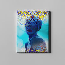 Load image into Gallery viewer, dark figure light blue figurative art on canvas
