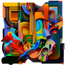 Load image into Gallery viewer, colorful modern abstract art on cut acrylic
