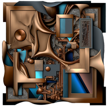 Load image into Gallery viewer, brown blue and black modern abstract art on cut acrylic
