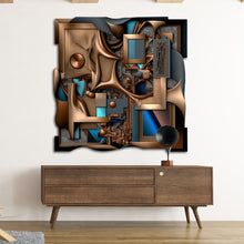 Load image into Gallery viewer, brown blue and black modern abstract art on cut acrylic
