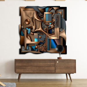brown blue and black modern abstract art on cut acrylic