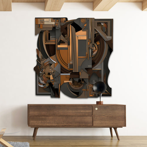 brown mechanical abstract art on cut acrylic