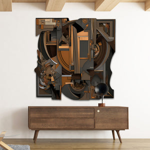 brown mechanical abstract art on cut acrylic
