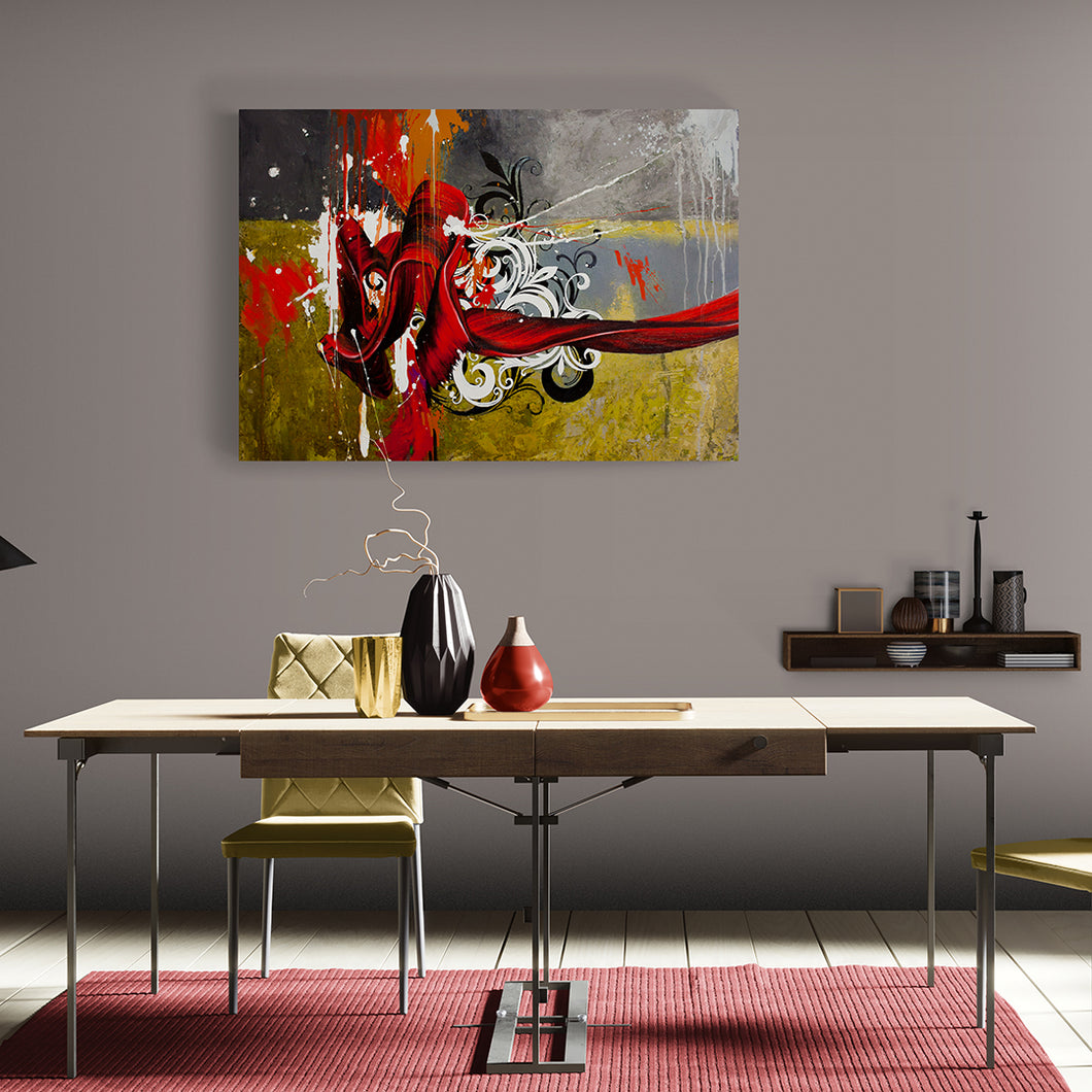 red yellow and gray abstract art on canvas
