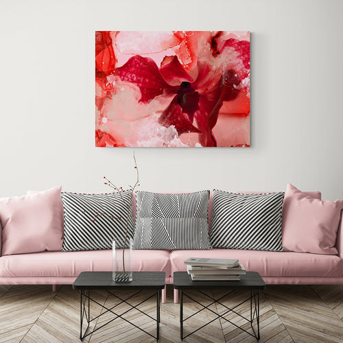 pink and red flower abstract art on canvas