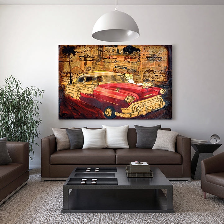 red cab vintage art on canvas