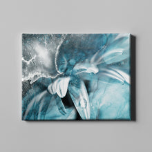 Load image into Gallery viewer, light blue white and silver flower abstract art on canvas
