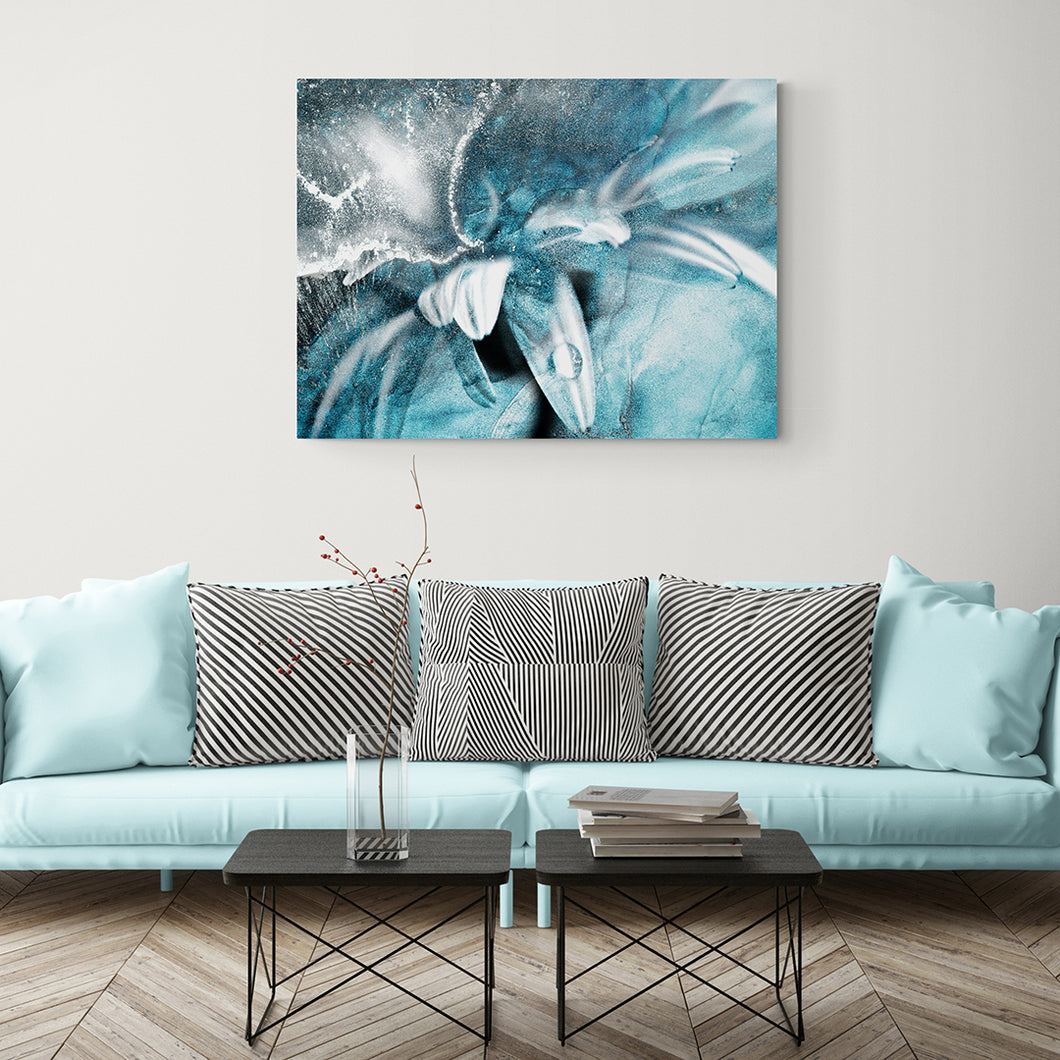 light blue white and silver flower abstract art on canvas