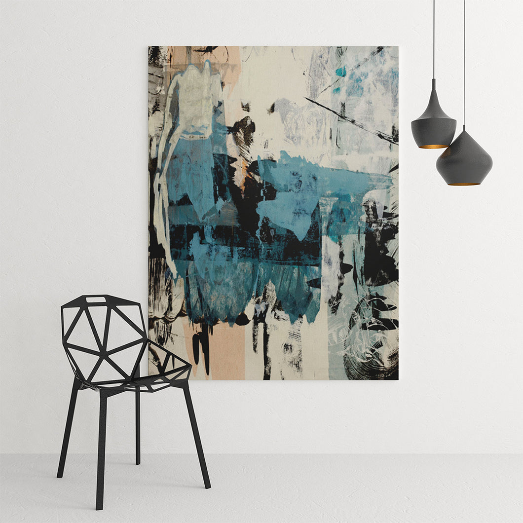 blue white and black modern abstract art on canvas