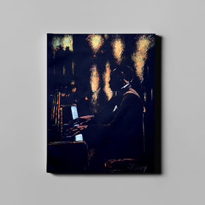 man playing piano art on canvas
